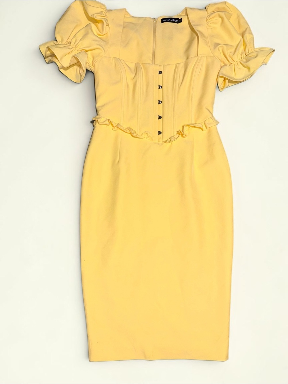 Lavish Alice Sexy Lemon Yellow Puff Sleeve Corset Dress Size 6 MSRP $378 - Picture 2 of 5